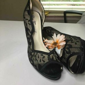 All Black Lace Peep Toe Heels by Lulu Townsend